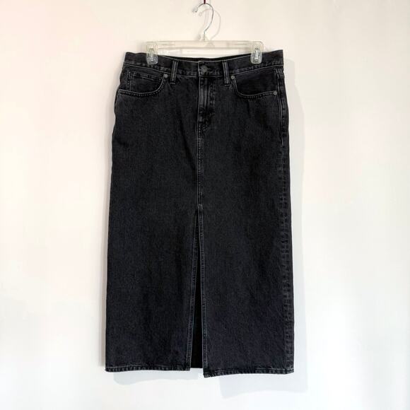 Madewell Skirt Size 28 Black Denim Maxi Front Slit - Picture 2 of 12
